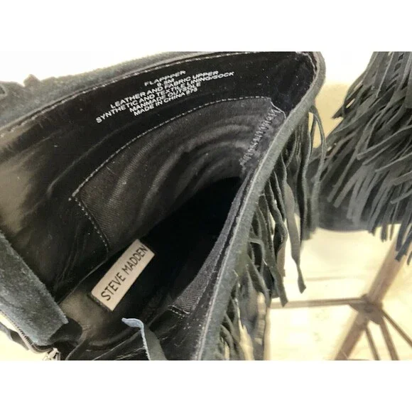 Steve Madden Black Suede Fringe Stiletto Booties - Picture 10 of 12